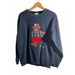 Vintage EP Pro Navy Blue Teddy Bear Golf Sweatshirt Size Small measures Large
